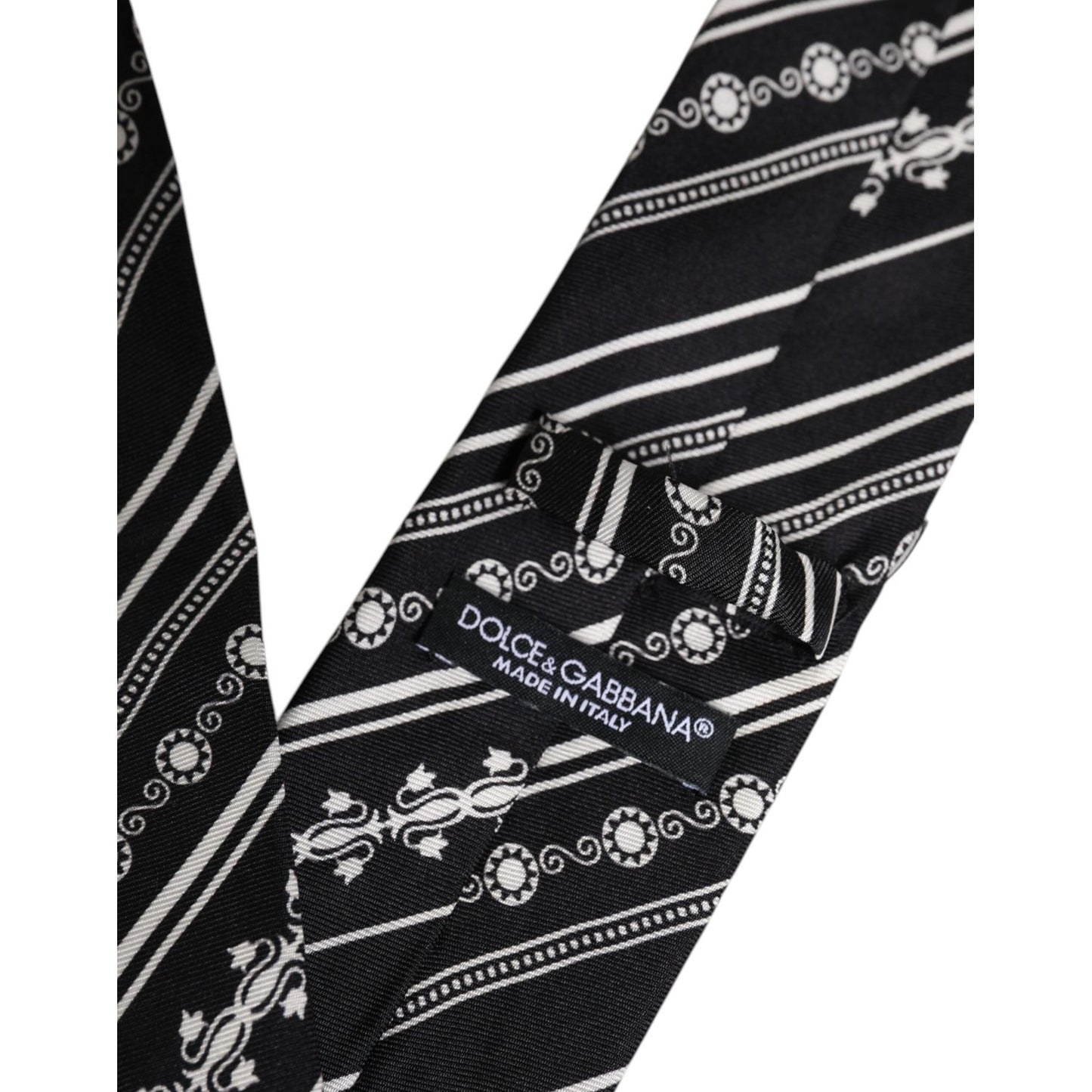 Dolce & Gabbana Black White Stripes Silk Adjustable Necktie Tie