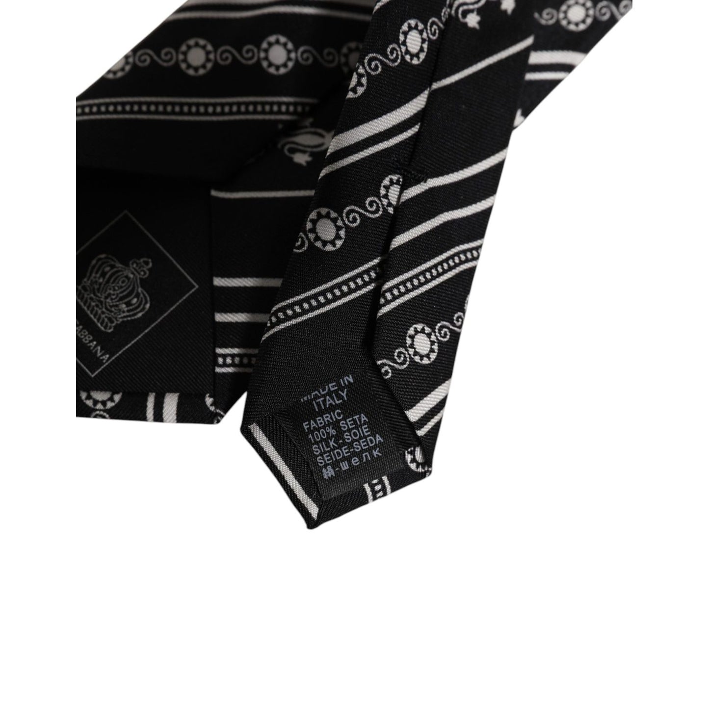Dolce & Gabbana Black White Stripes Silk Adjustable Necktie Tie