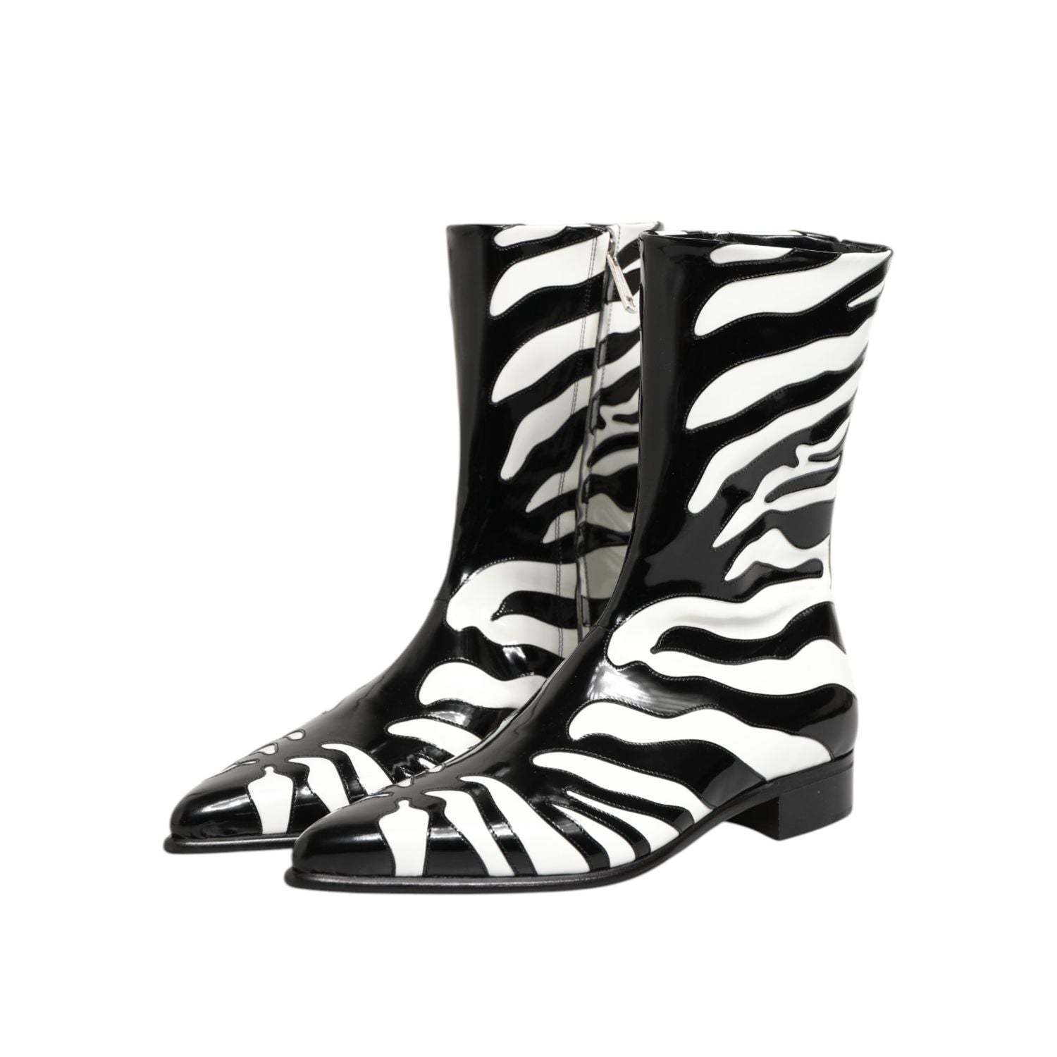 Dolce & Gabbana Black White Zebra Leather Mid Calf Boots Shoes