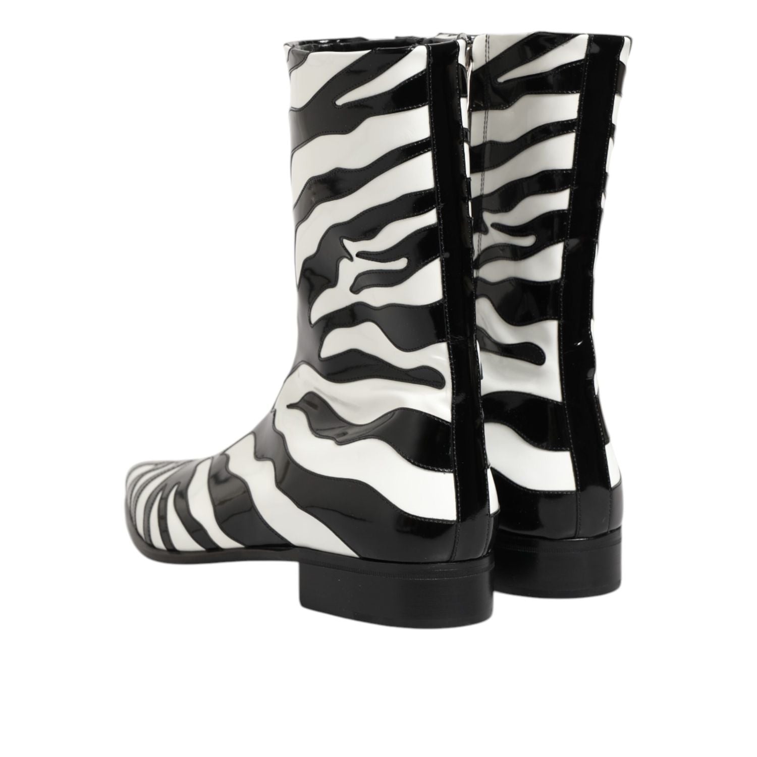 Dolce & Gabbana Black White Zebra Leather Mid Calf Boots Shoes