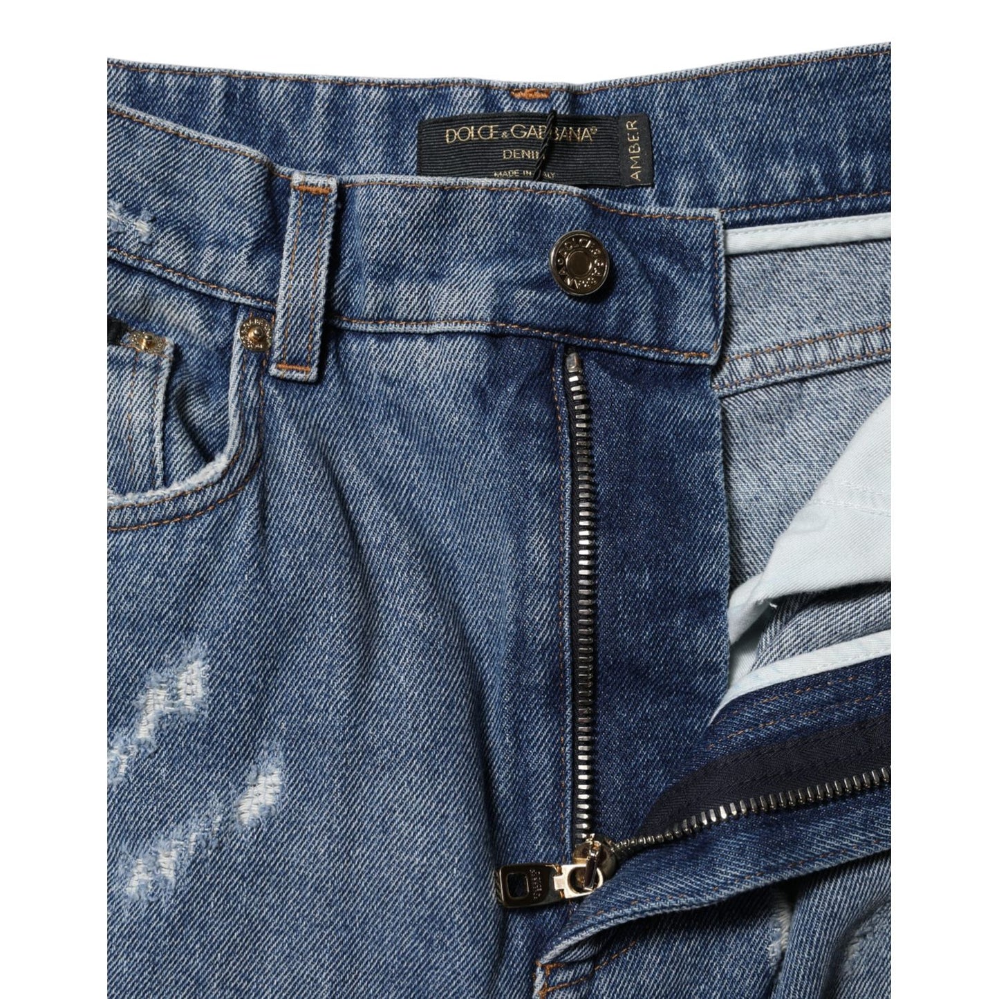Dolce & Gabbana Blue AMBER Tattered High Waist Denim Jeans
