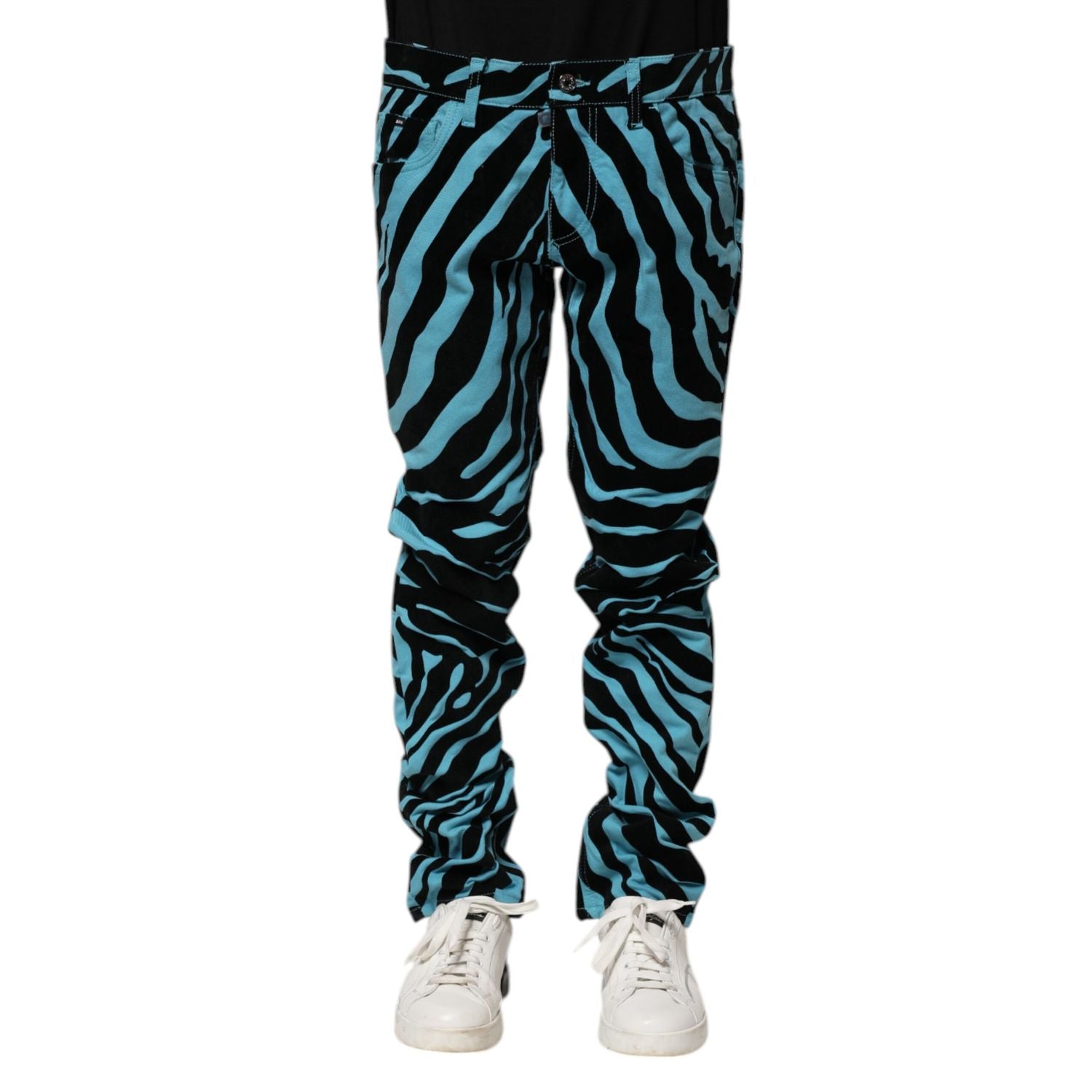 Dolce & Gabbana Blue Black Stripes Skinny Denim Jeans