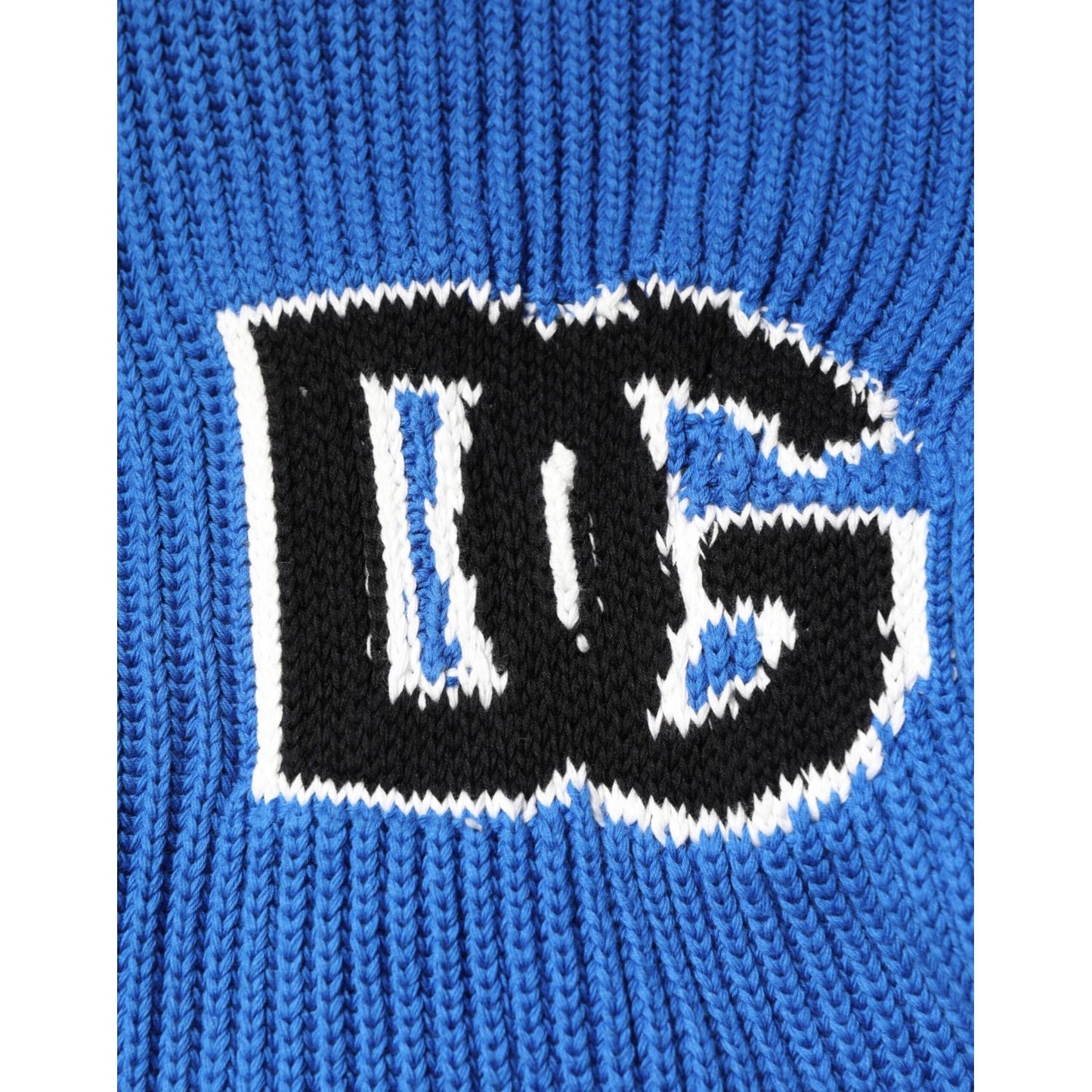 Dolce & Gabbana Blue Cotton Logo Patch Ribbed Knit Cardigan Sweater
