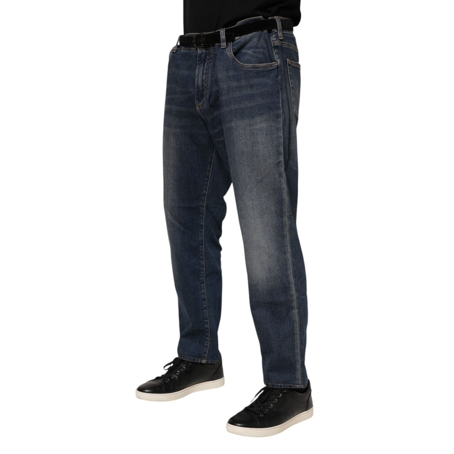 Dolce & Gabbana Blue Cotton Logo Plaque Slim Denim Jeans