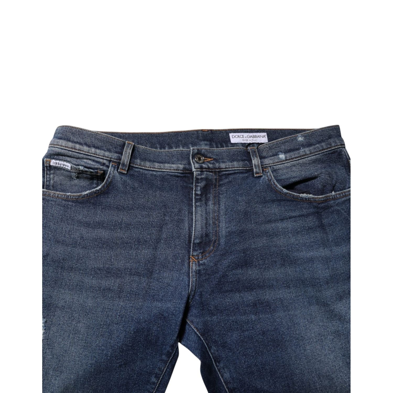 Dolce & Gabbana Blue Cotton Mid Waisted Straight Denim Jeans