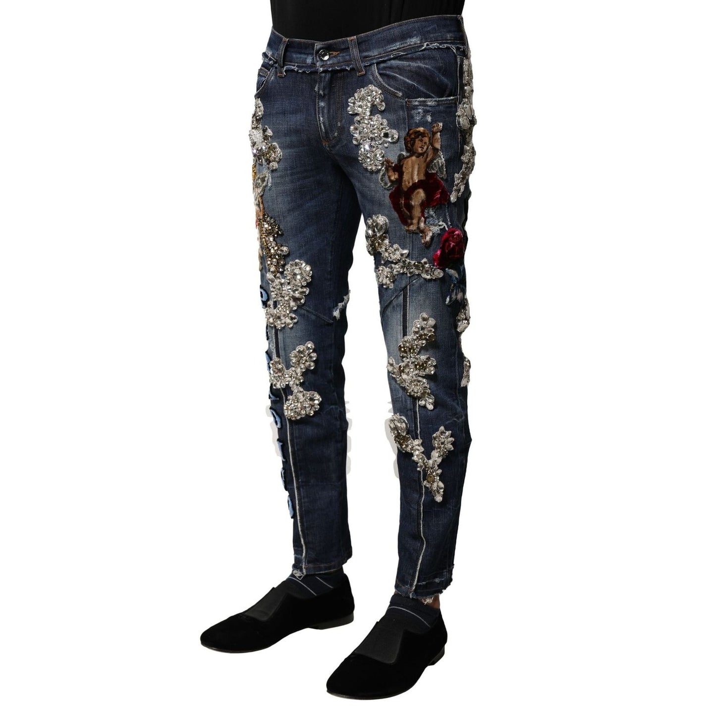 Dolce & Gabbana Blue Cotton Rhinestone Embellish Denim Jeans