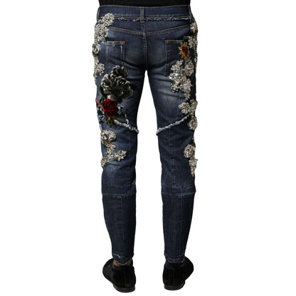 Dolce & Gabbana Blue Cotton Rhinestone Embellish Denim Jeans