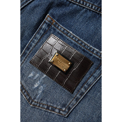 Dolce & Gabbana Blue Cotton Tattered Denim Bermuda Shorts