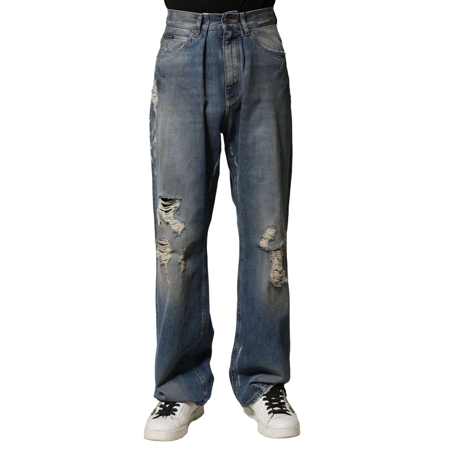 Dolce & Gabbana Blue Cotton Tattered Men Denim Jeans