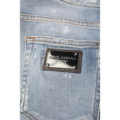 Dolce & Gabbana Blue Cotton Tattered Slim Fit Men Denim Jeans