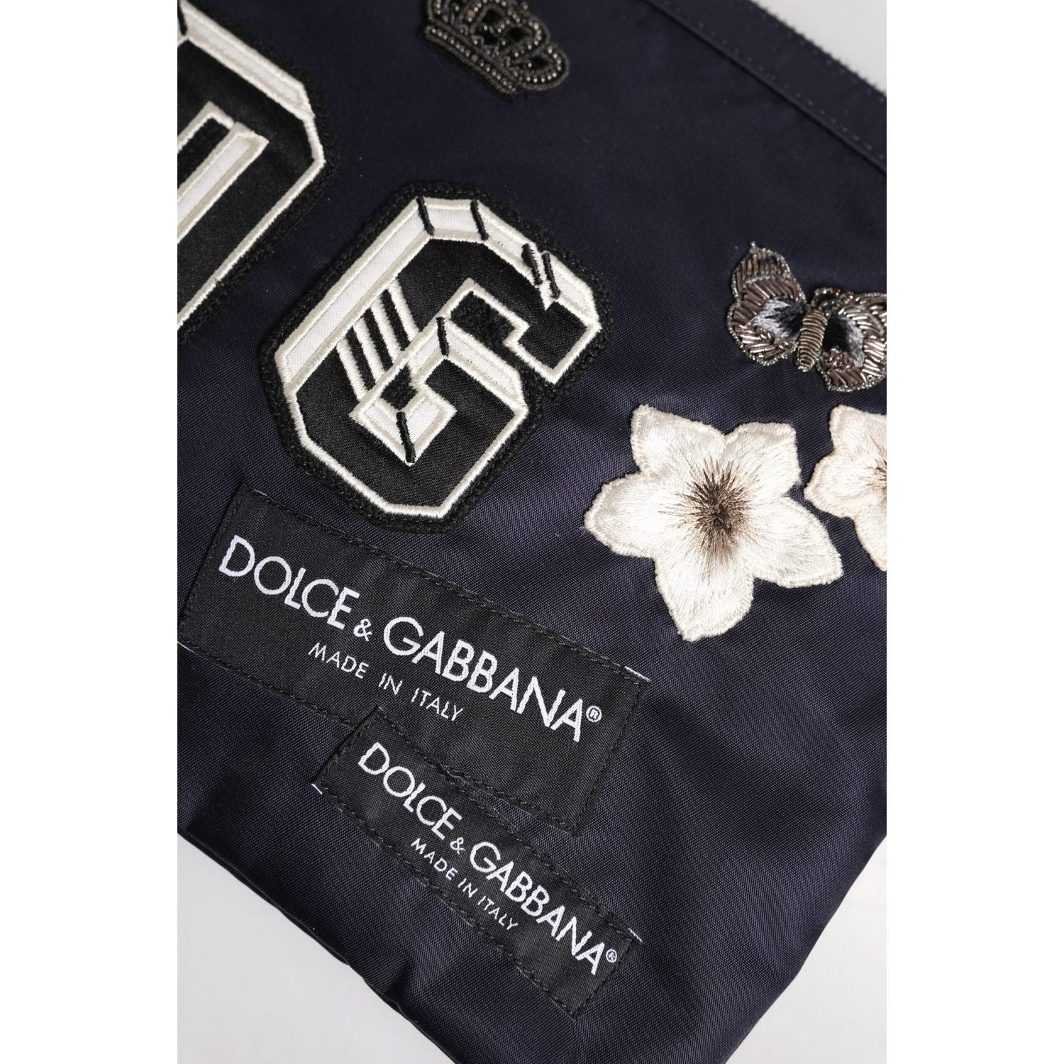 Dolce & Gabbana Blue DG Logo Patch Embellished Pouch Clutch Bag