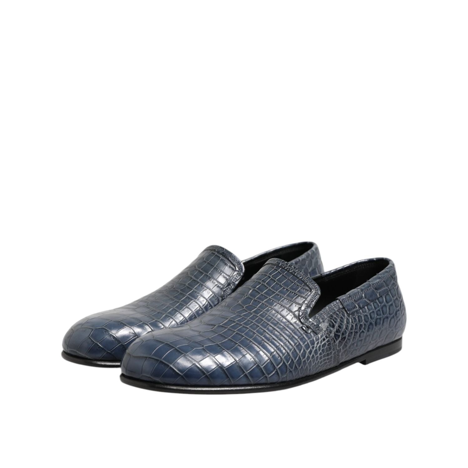Dolce & Gabbana Blue Exotic Leather Slip On Loafers Men Dress Shoes