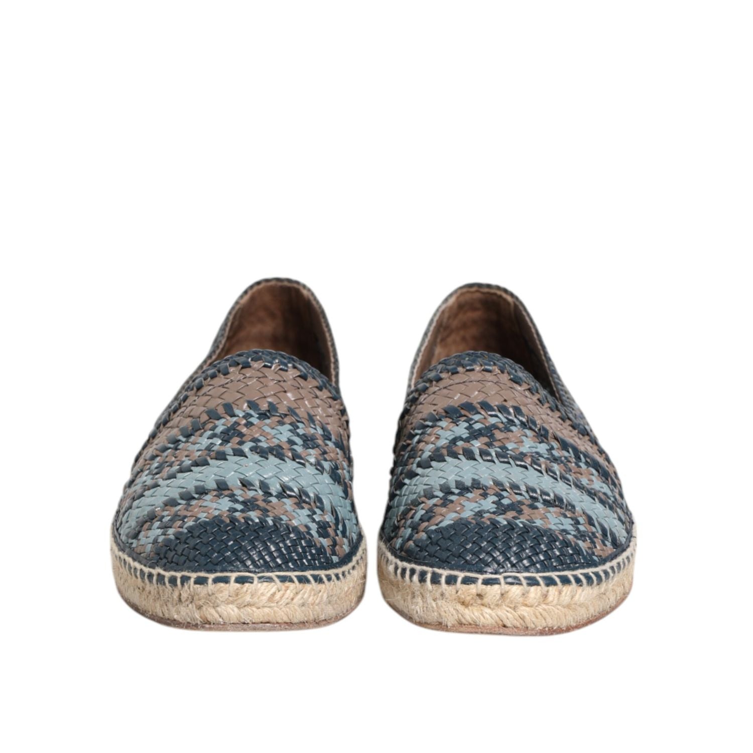 Dolce & Gabbana Blue Gray Woven Leather Buffalo Espadrille Shoes