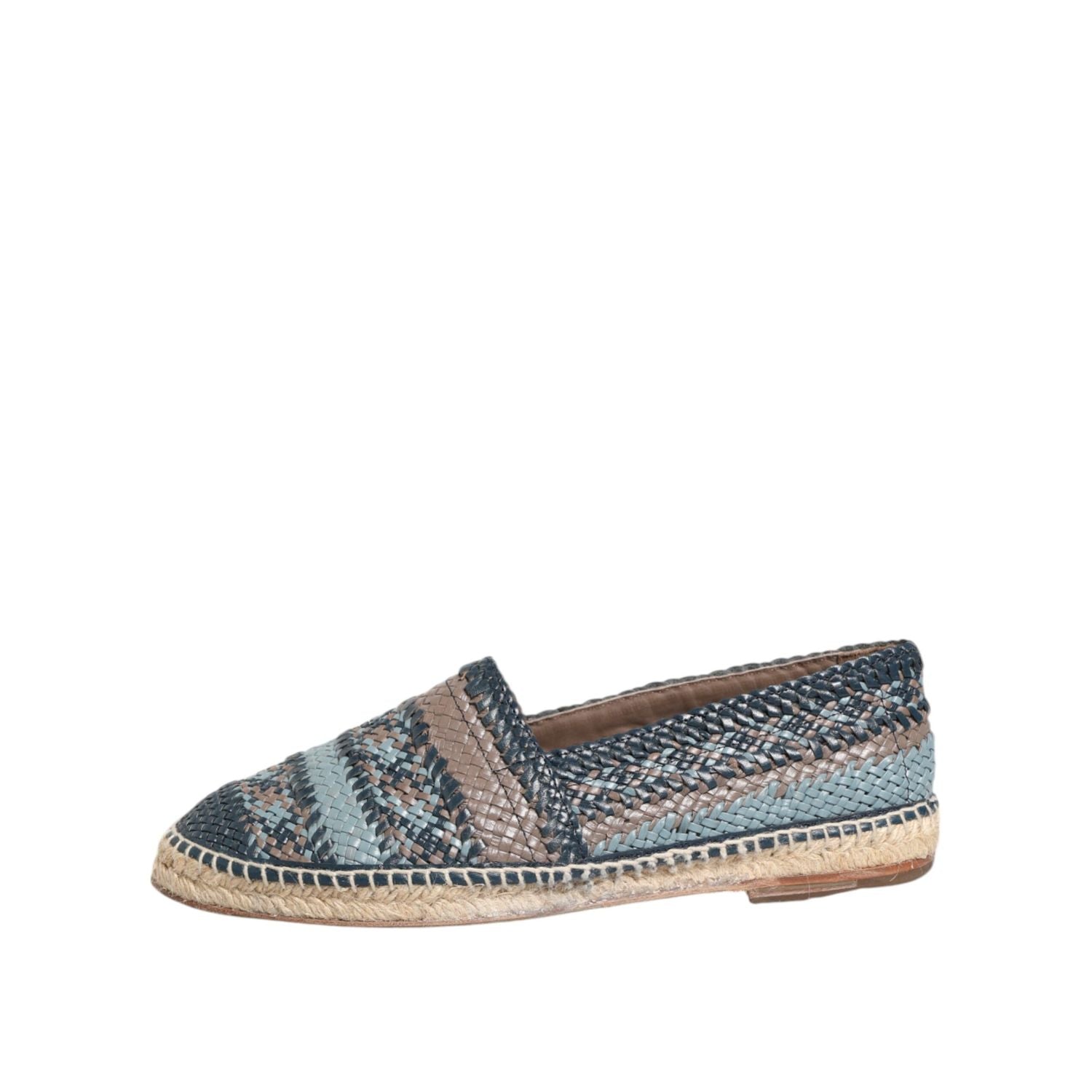 Dolce & Gabbana Blue Gray Woven Leather Buffalo Espadrille Shoes