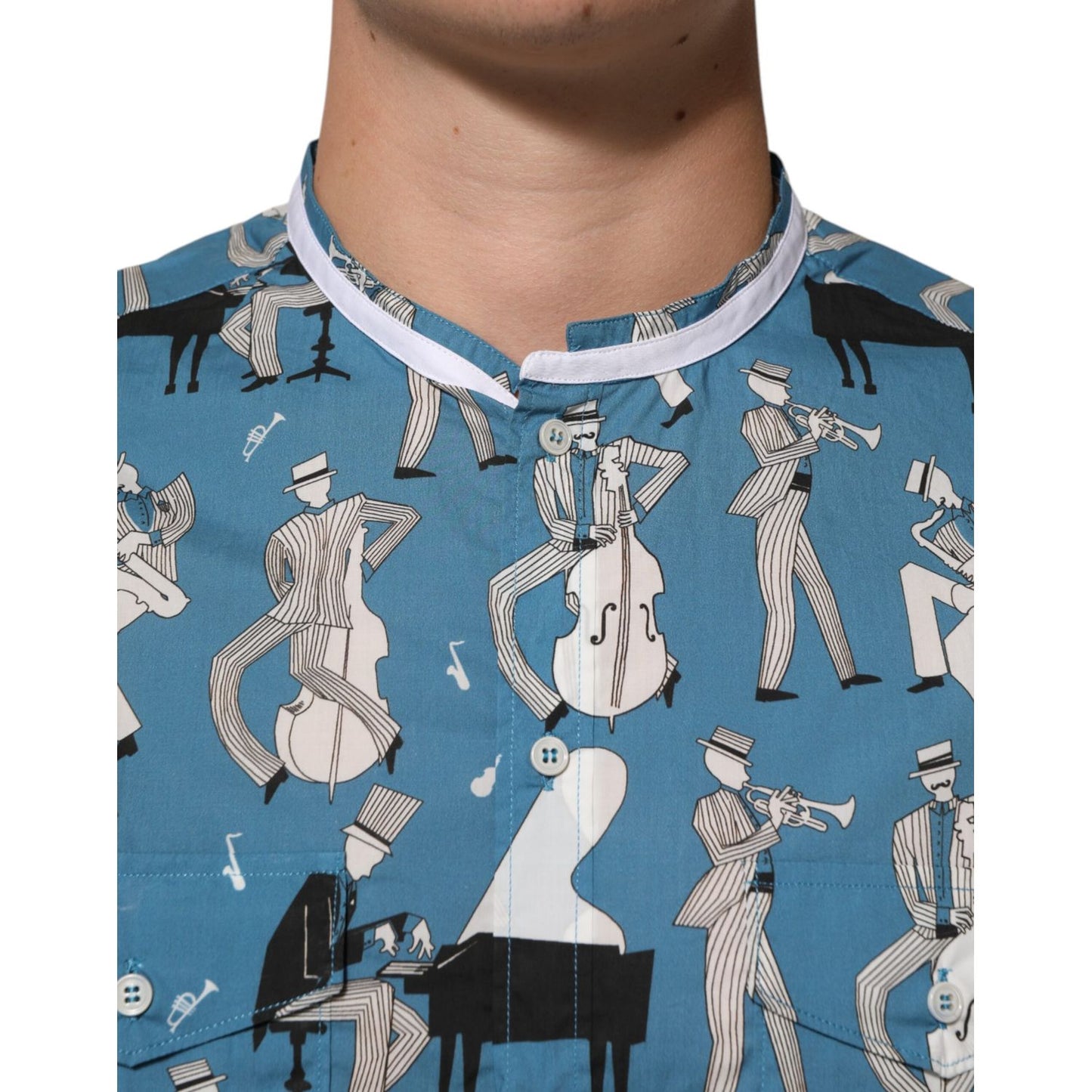 Dolce & Gabbana Blue Jazz Printed Cotton Button Front Shirt