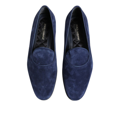 Dolce & Gabbana Blue Velvet DG Logo Loafers Formal Shoes
