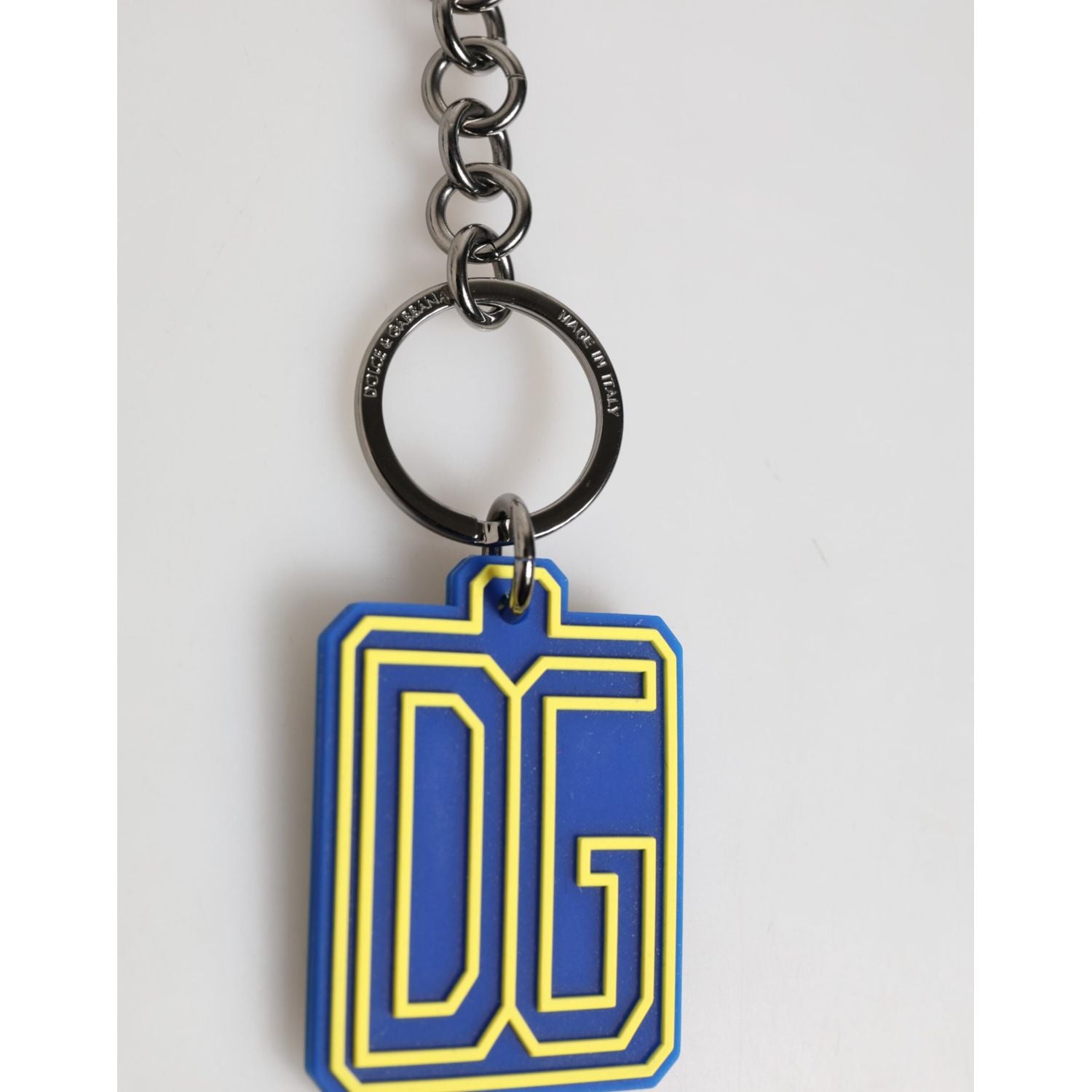 Dolce & Gabbana Blue Yellow DG Rubber Logo Silver Men Keychain Keyring