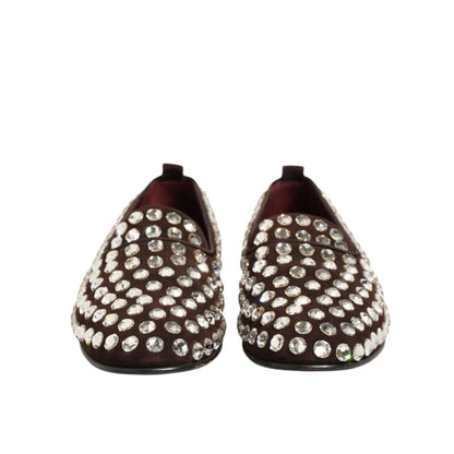 Dolce & Gabbana Bordeaux Suede Crystals Loafers Dress Shoes