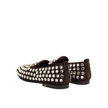Dolce & Gabbana Bordeaux Suede Crystals Loafers Dress Shoes