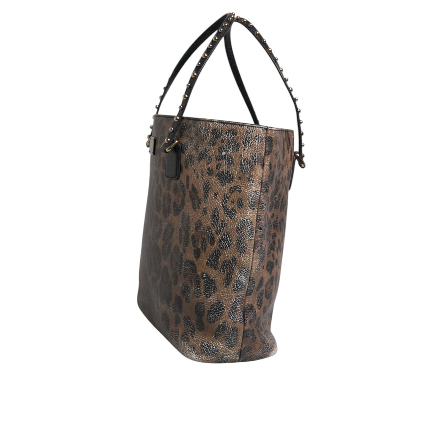 Dolce & Gabbana Brown Black Calfskin Leopard Print Shoulder Tote Bag
