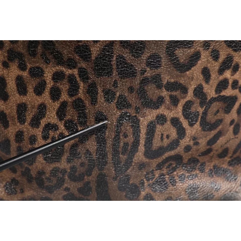 Dolce & Gabbana Brown Black Calfskin Leopard Print Shoulder Tote Bag