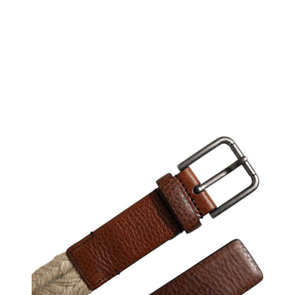 Dolce & Gabbana Brown Jute Leather Woven Metal Buckle Belt