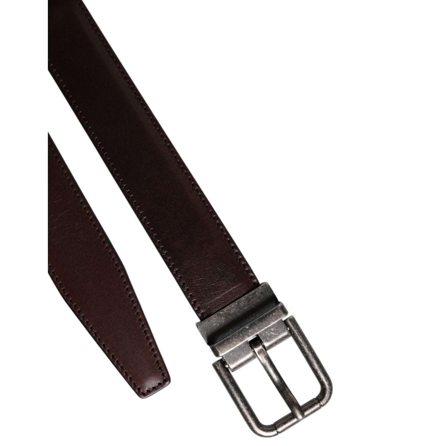 Dolce & Gabbana Brown Leather Silver Metal Buckle Belt