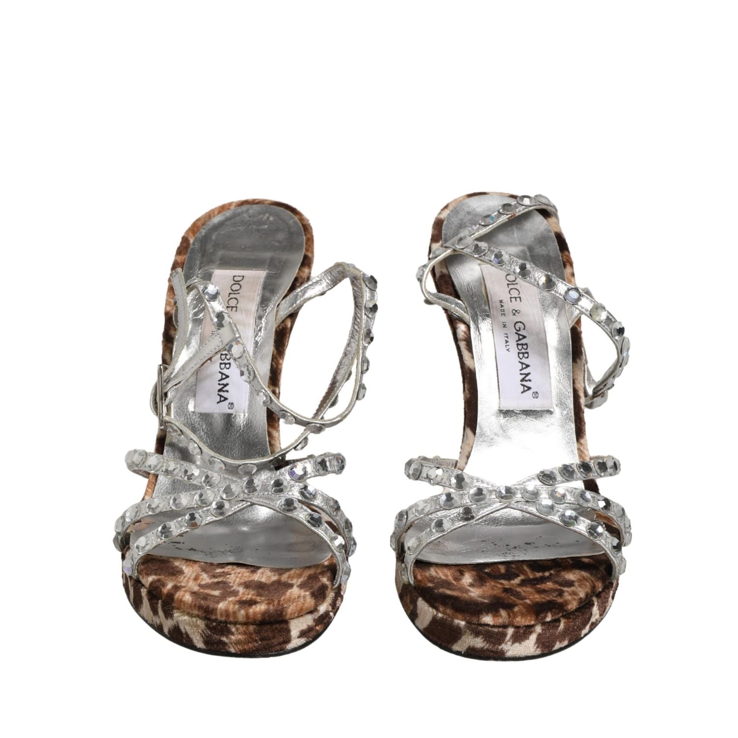 Dolce & Gabbana Brown Leopard Rhinestone StilettoSandals Shoes