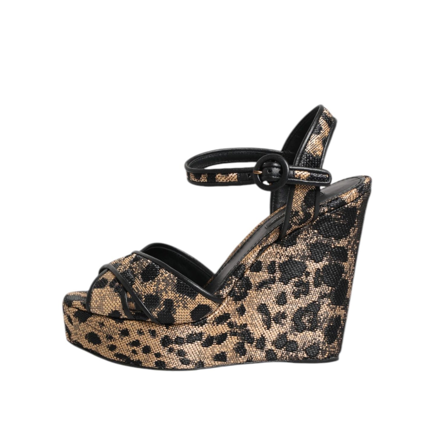Dolce & Gabbana Brown Leopard Wedges Ankle Strap Sandals Shoes