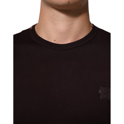 Dolce & Gabbana Brown Logo Plaque Cotton Crew Neck T-shirt