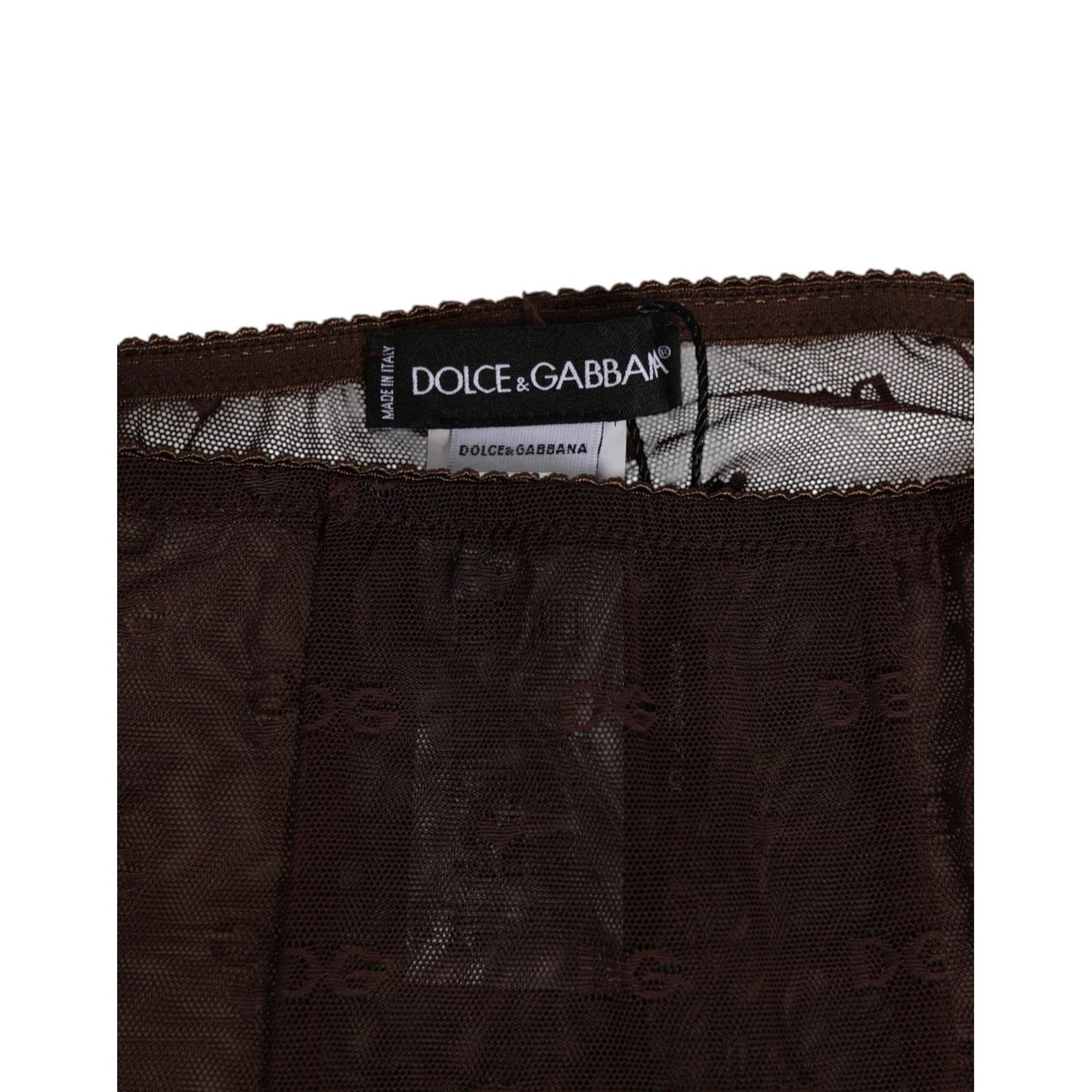 Dolce & Gabbana Brown Nylon Logo Lace Leggings Pants Underwear