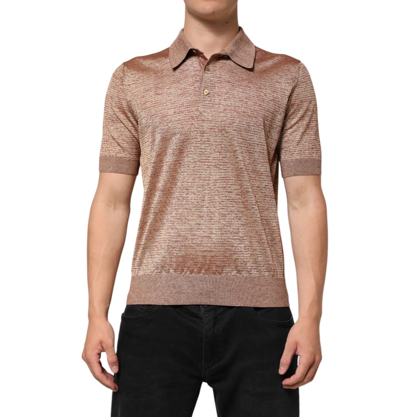 Dolce & Gabbana Brown Silk Textured Short Sleeve Polo T-shirt