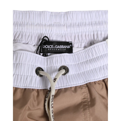 Dolce & Gabbana Brown White Polyester Re-Edition Shorts Swimwear