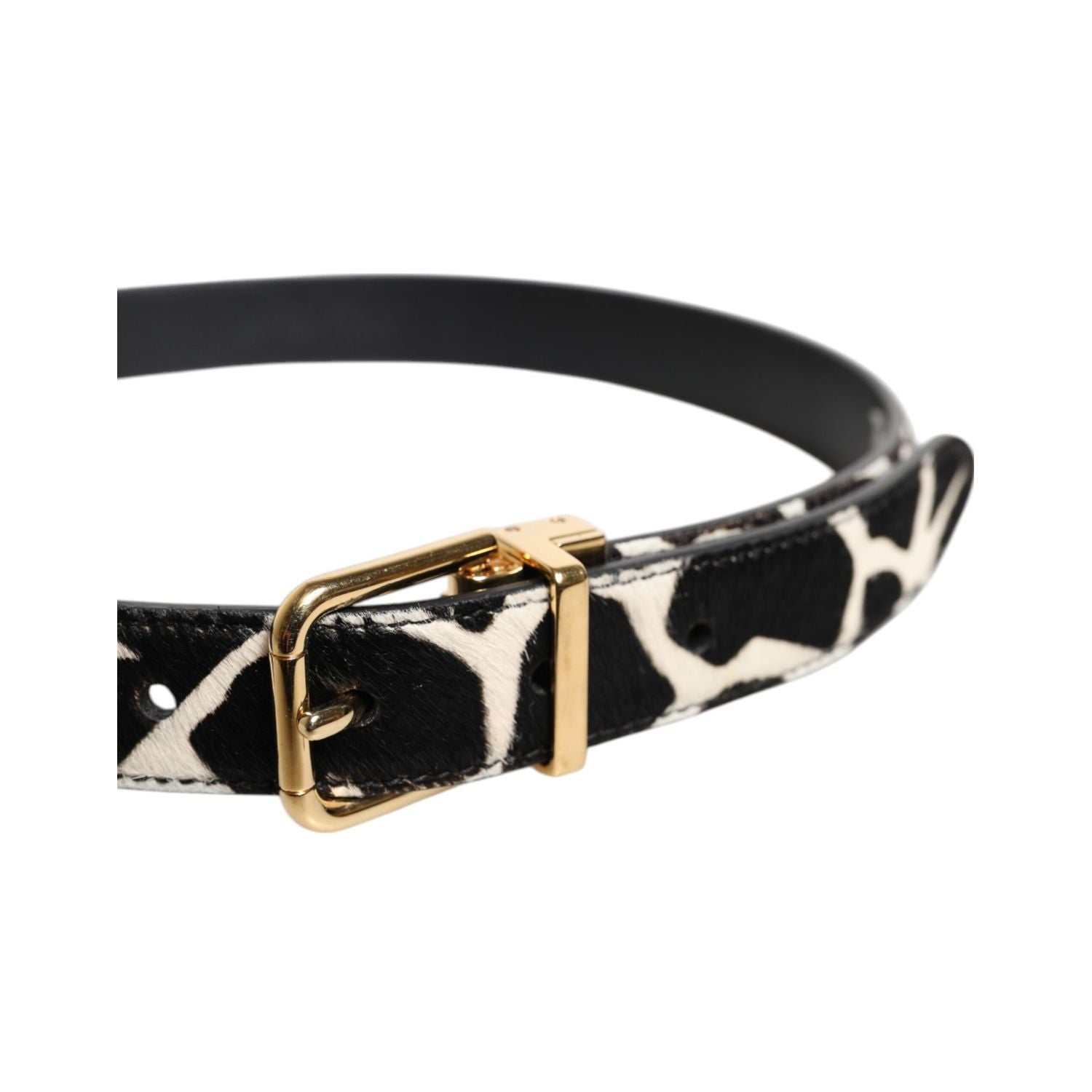 Dolce & Gabbana Brown White Pony Leather Metal Buckle Belt