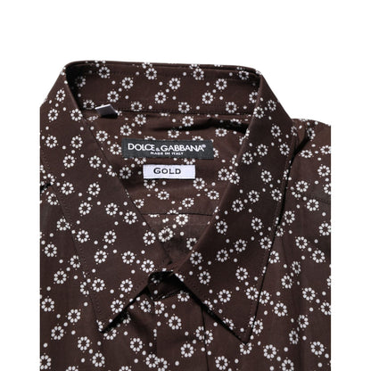 Dolce & Gabbana BrownFloral Collared GOLD Formal Dress Shirt
