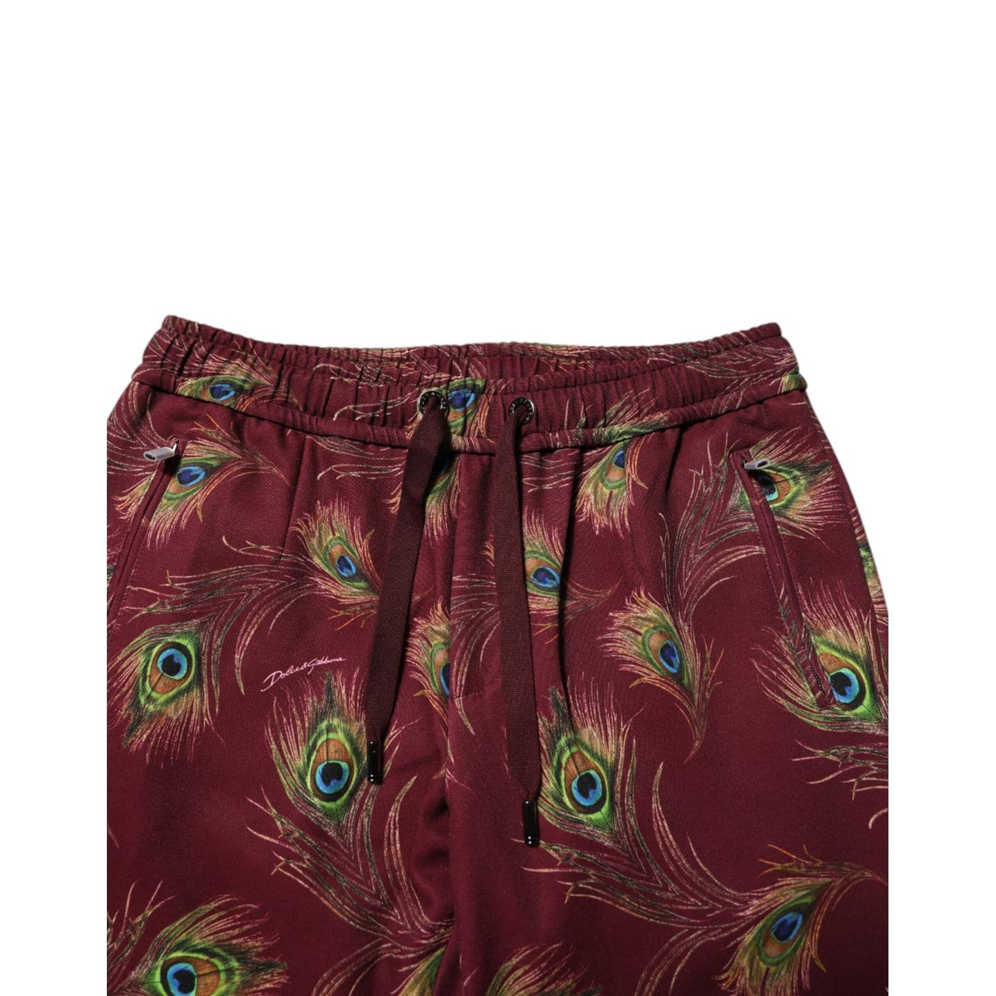 Dolce & Gabbana Burgundy Peacock Feather Print Jogger Pants