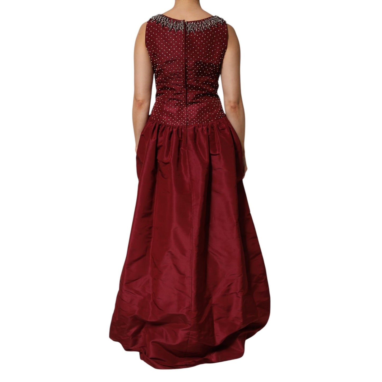 Dolce & Gabbana Burgundy Silk Beaded Evening Gown Dress