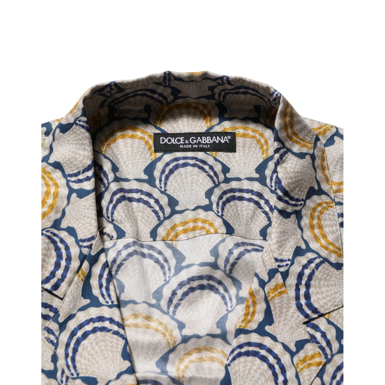 Dolce & Gabbana Cream Cotton Silk Hawaii Scallop Shell Print Shirt