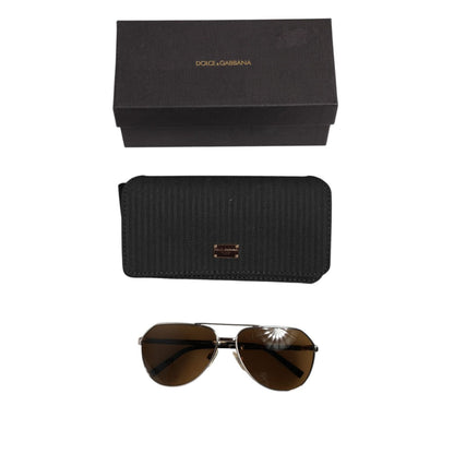Dolce & Gabbana DG2073 Silver Steel Classic Pilot Brown Lens Sunglasses