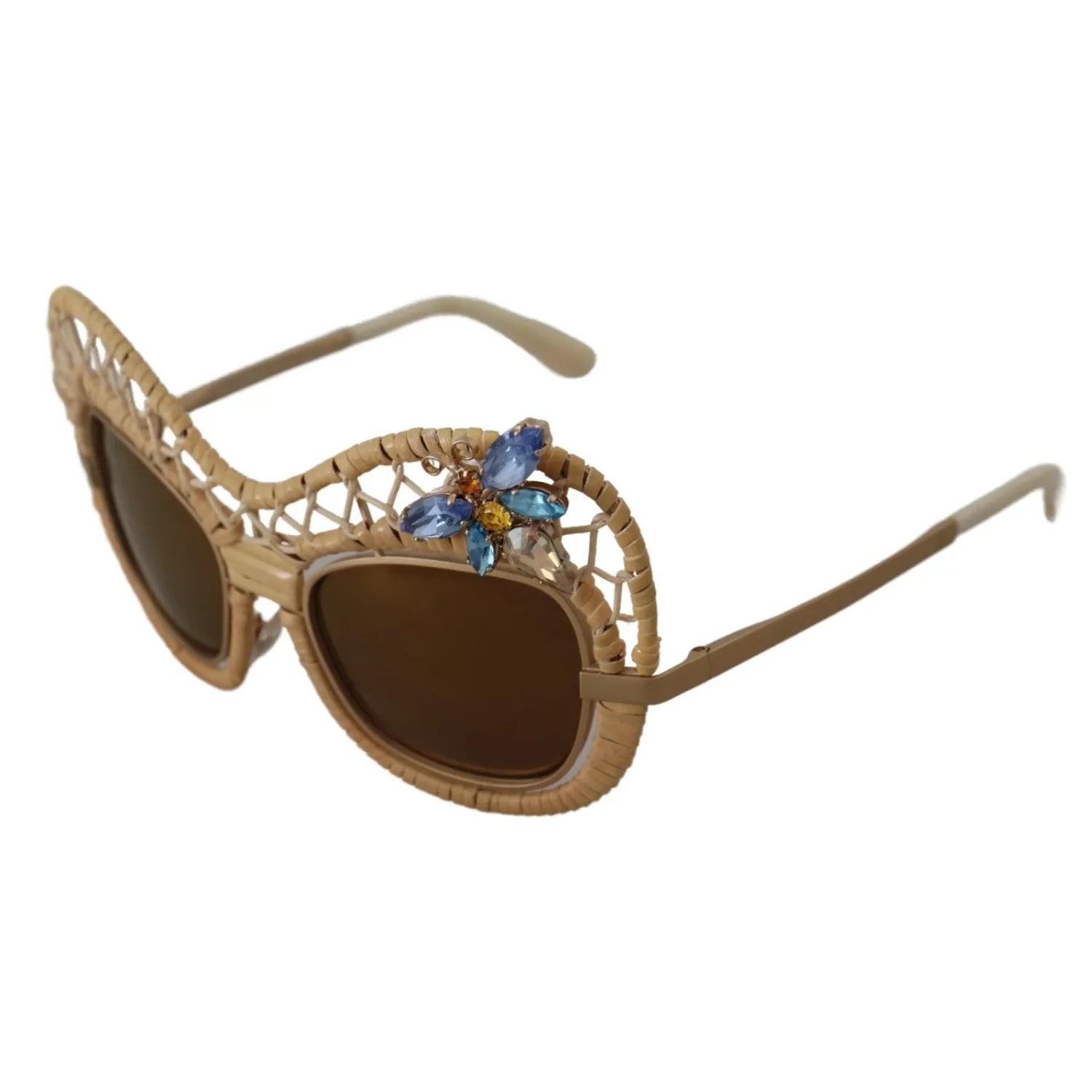 Dolce & Gabbana DG2159B Beige Gold Straw Butterfly Crystals Sunglasses