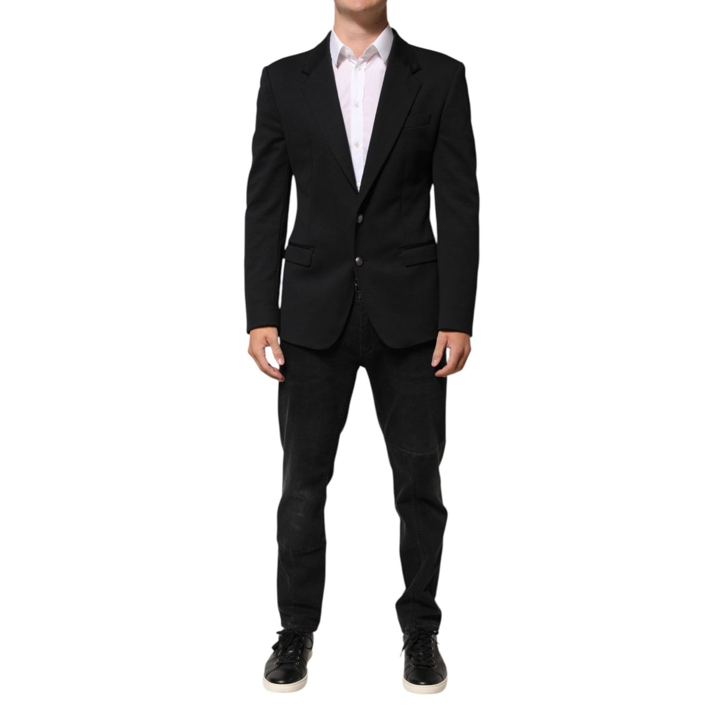 Dolce & Gabbana Dark Blue Cotton Men Jacket Coat Blazer Suit