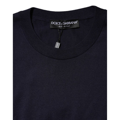 Dolce & Gabbana Dark Blue Silk Crew Neck Short Sleeves T-shirt
