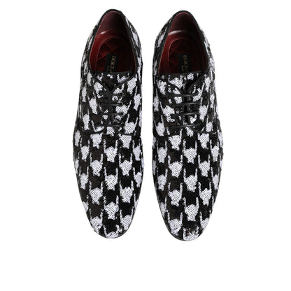 Dolce & Gabbana Dress Black White Sequined Lace Up Derby Shoes