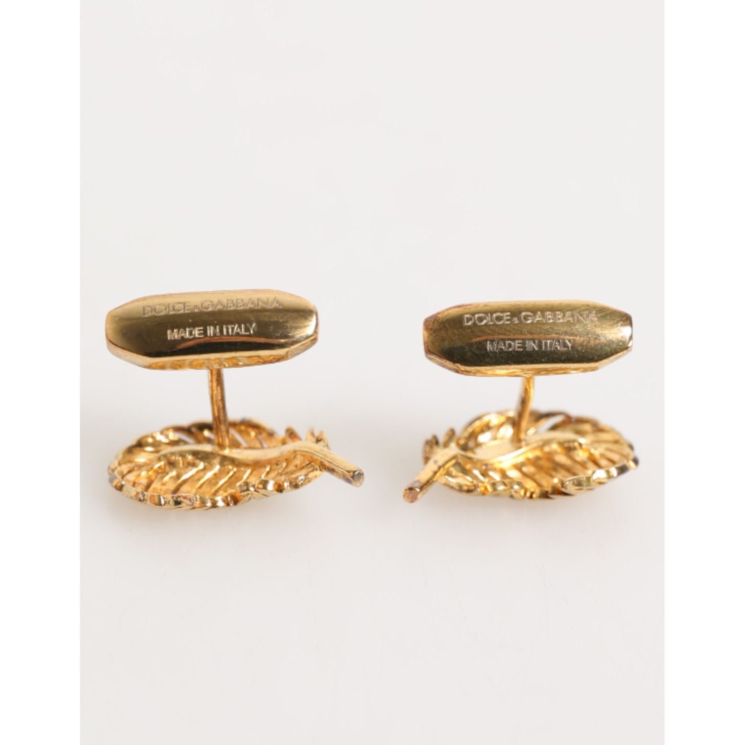 Dolce & Gabbana Gold 925 Sterling Silver Crystal Leaf Accessory Cufflink