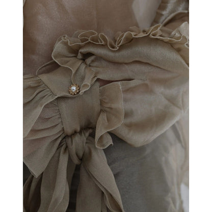 Dolce & Gabbana Gold Ascot Collar Ruffles Blouse Top