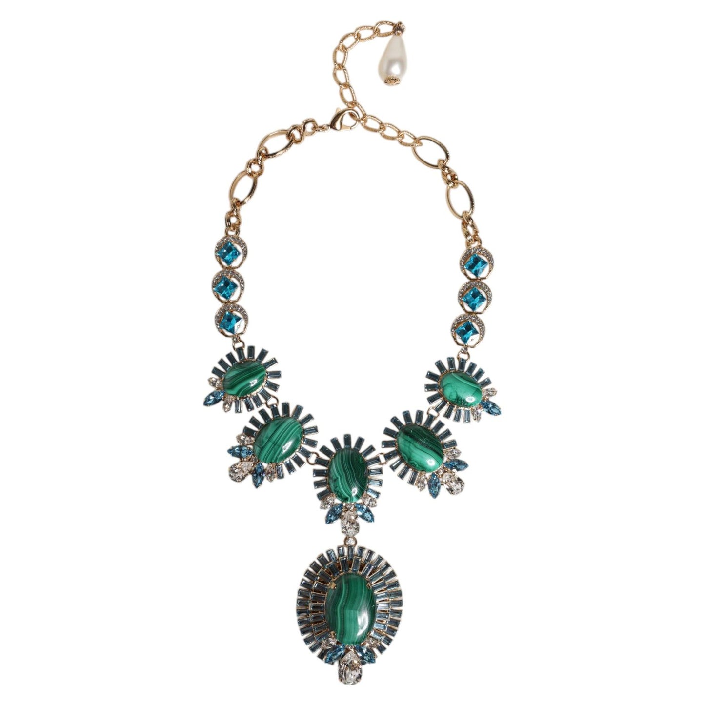 Dolce & Gabbana Gold Brass Pietre Oval Crystal Embellished Necklace