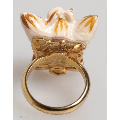 Dolce & Gabbana Gold Brass Resin Beige Dog Pet Accessory Ring