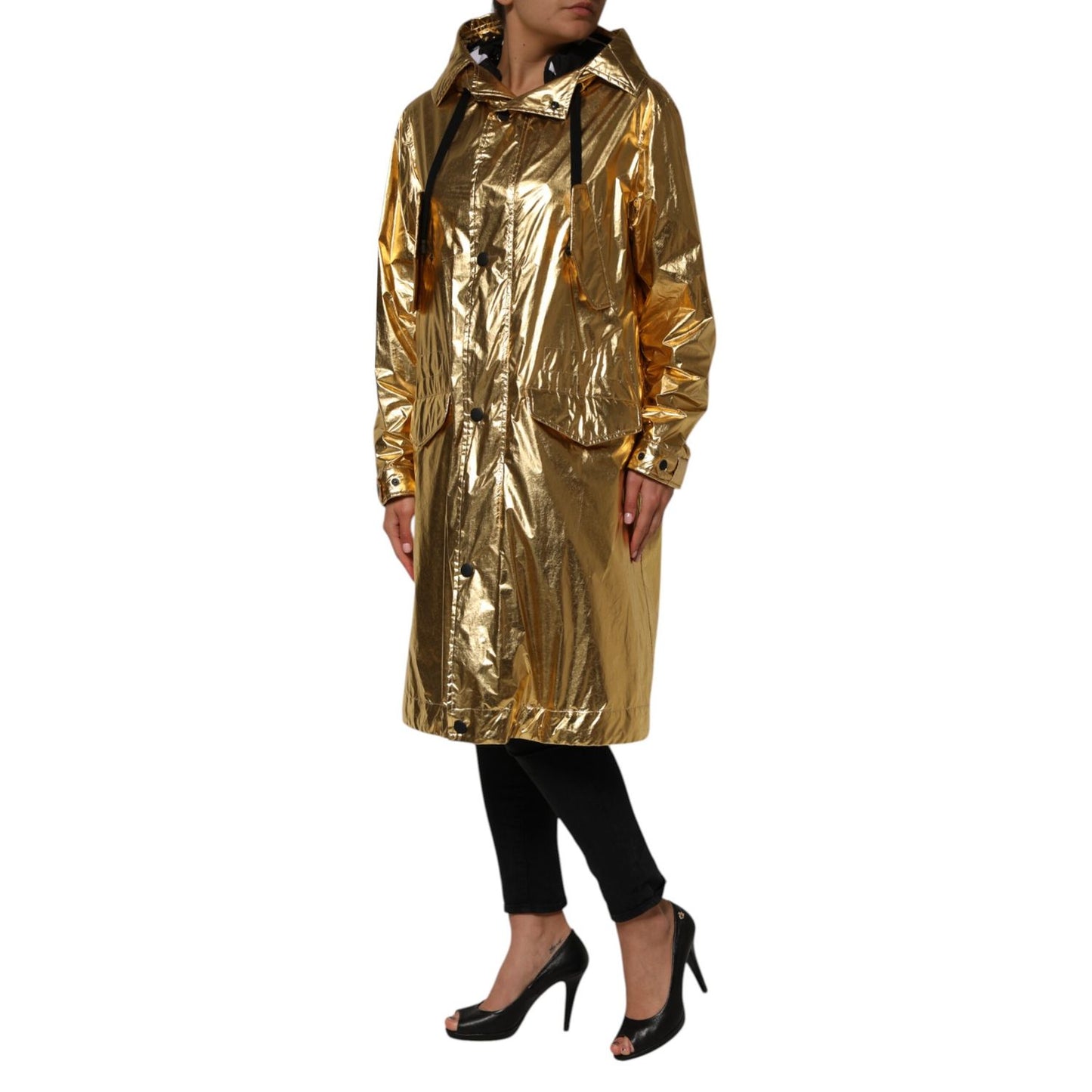 Dolce & Gabbana Gold Hooded Long Sleeves Trench Coat Jacket