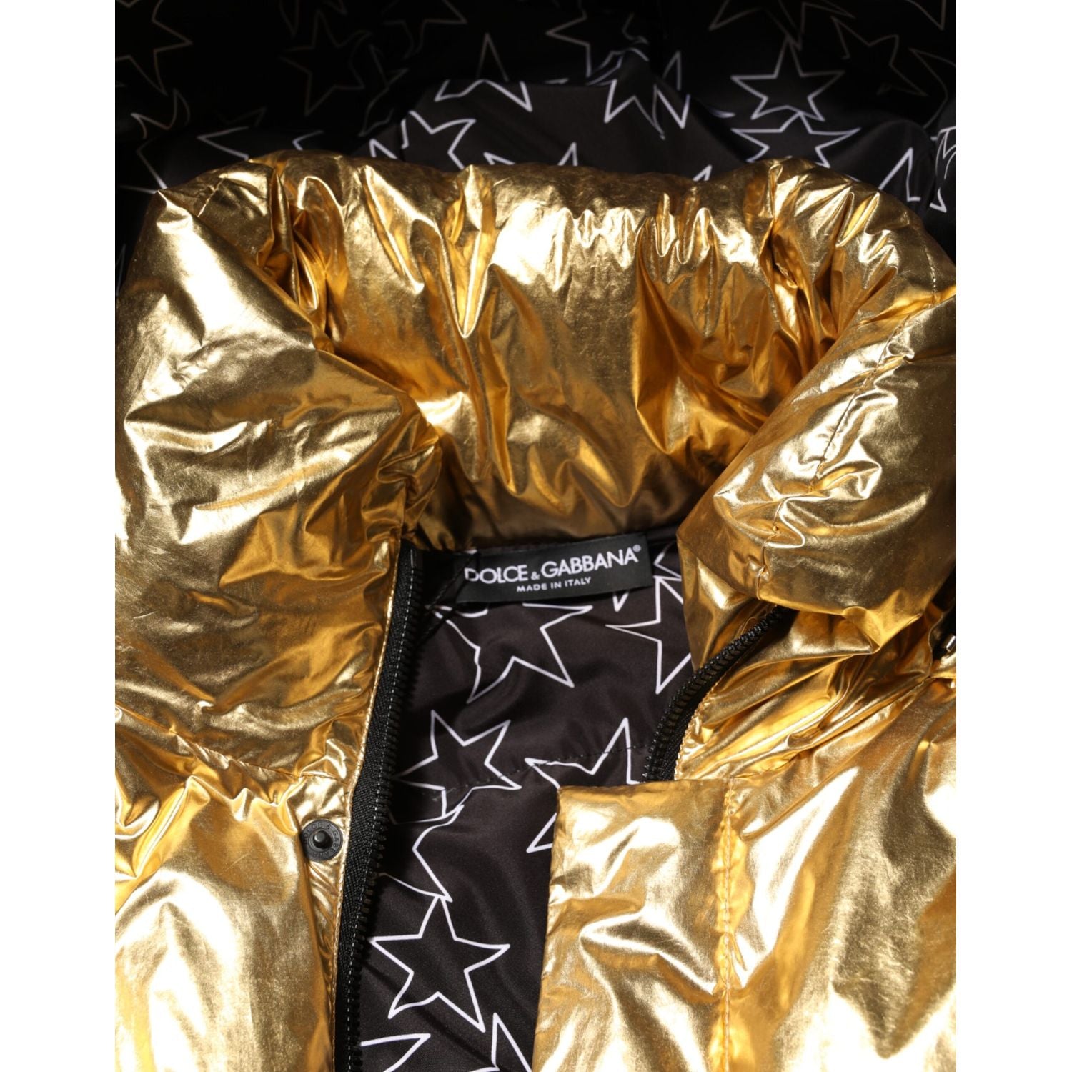 Dolce & Gabbana Gold Hooded Puffer Quilted Full Zip Jacket