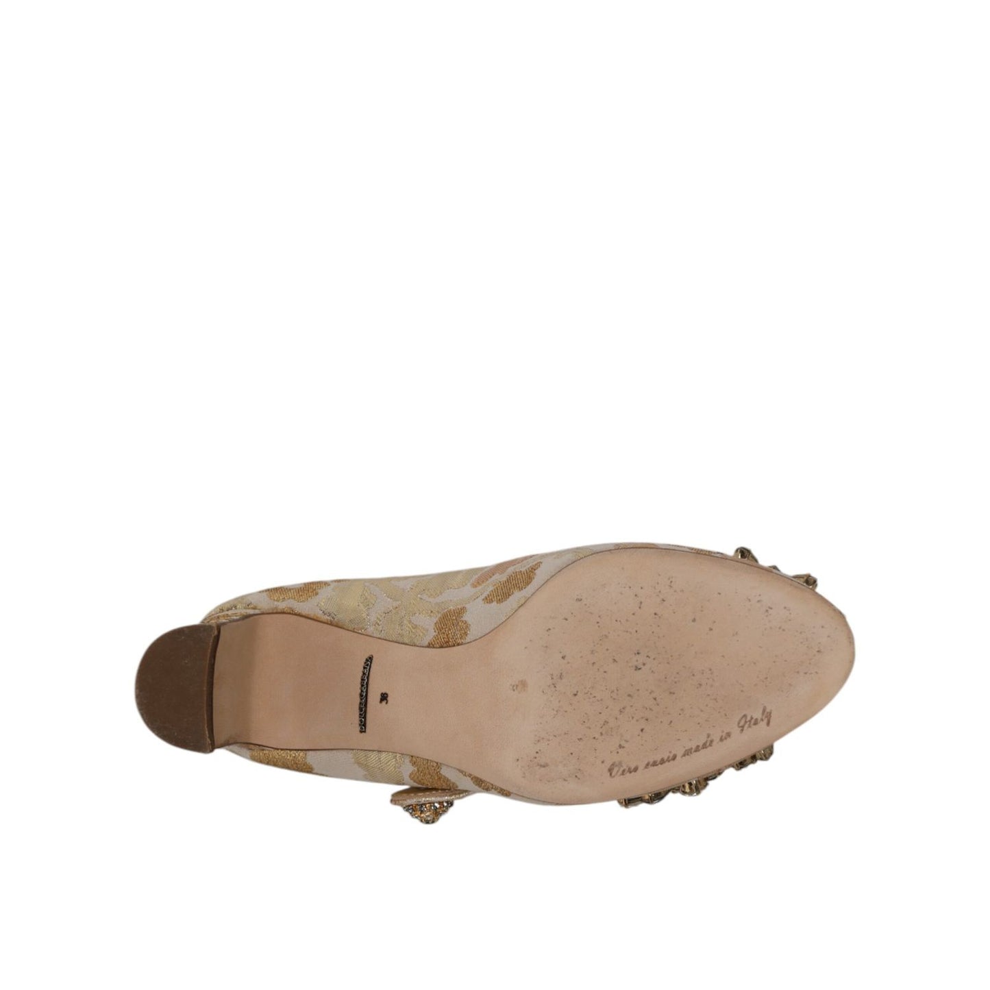 Dolce & Gabbana Gold Jacquard Crystal Mary Janes Pumps Shoes